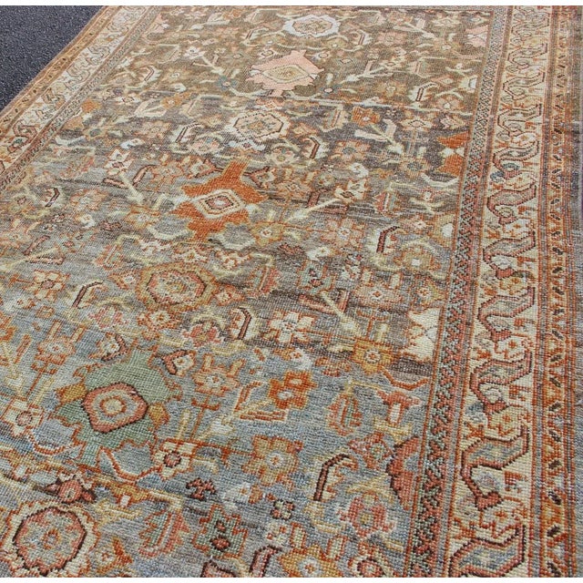 Early 20th Century Antique Persian Sultanabad Rug With a Soft Sky Blue Field With Stylized Palmette 4'4 X 9'4 For Sale - Image 5 of 12