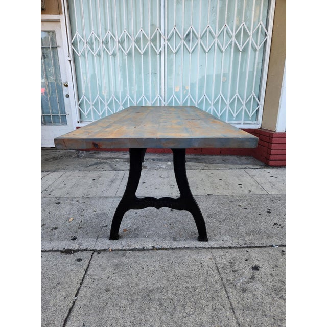 Farmhouse Industrial Farmhouse Wood Table With Cast Iron Legs For Sale - Image 3 of 9