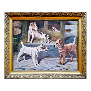 “Jack Russells in a Barn” by f.m. Hollams (1877-1963) For Sale