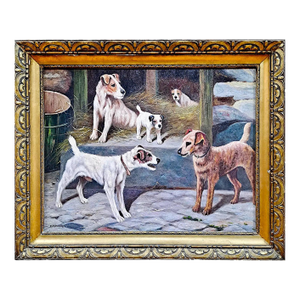 “Jack Russells in a Barn” by f.m. Hollams (1877-1963)