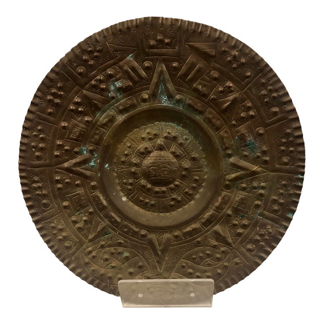 1950s Aztec Sun Copper Decorative Plate For Sale