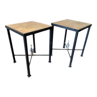 Pair of Iron & Stone Finial Side Tables | Handcrafted Modern Accent Tables | Atlanta, Georgia For Sale