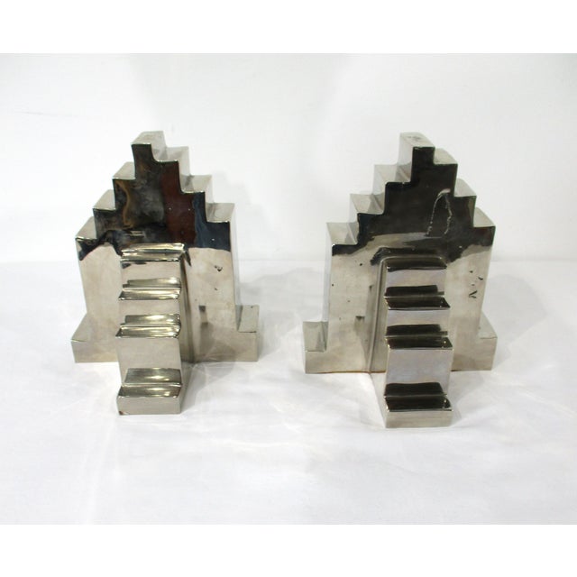 2 Chromed Automotive Industrial Jackstand Bookends For Sale - Image 9 of 10