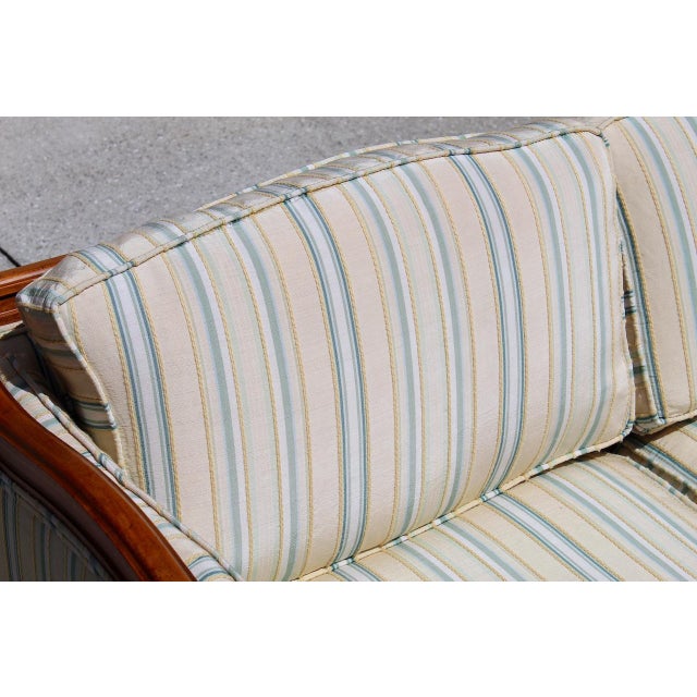 Vintage French Louis XV Style Settee Solid Carved Wood Frame With Striped Upholstery - Circa 70s For Sale - Image 13 of 16