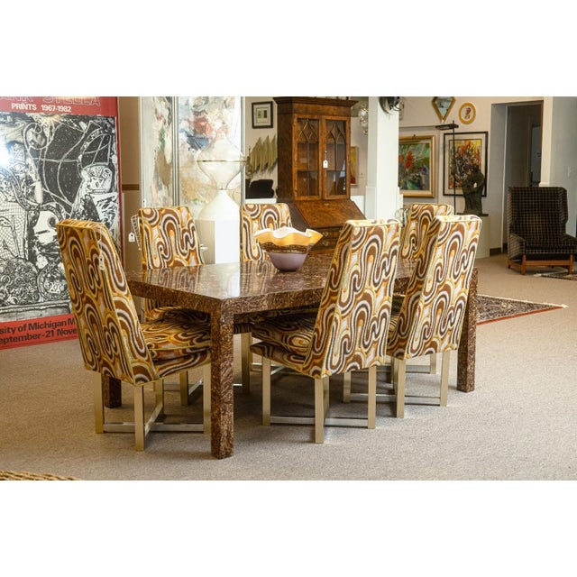 Vintage 1970s Burlwood Style Brown Laminate Parsons Dining Table With Leaves For Sale - Image 4 of 7