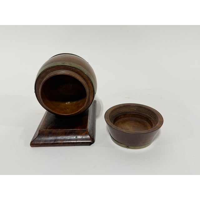 Wood Georgian Barrel-Form Brass Bound Mahogany String Holder C. 1830 For Sale - Image 7 of 7