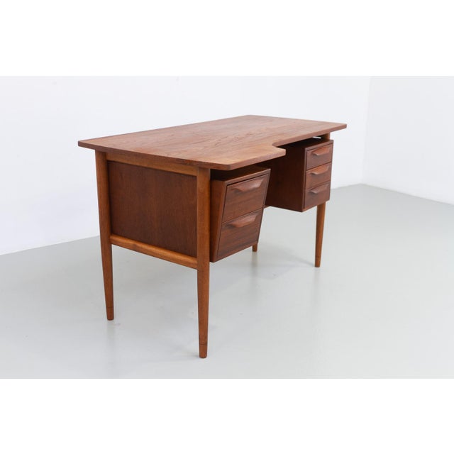 Mid-Century Modern Mid-Century Modern Danish Asymmetrical Teak Desk, 1950s For Sale - Image 3 of 18