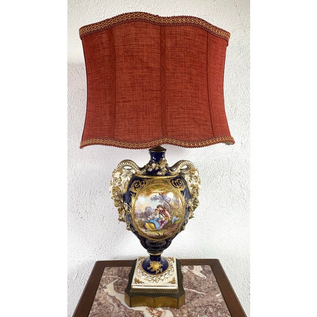 1920s Early 20th Century French Porcelain Hand Painted Classical Lamp For Sale - Image 5 of 12