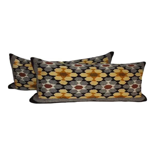 1940s Woven Geometric Pair of Bolster Pillows For Sale