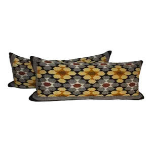 1940s Woven Geometric Pair of Bolster Pillows
