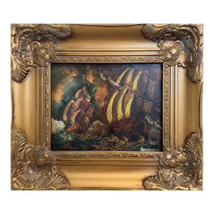 Italian Vintage Maritime Ship Oil Painting Signed Vasselli Nautical Seascape