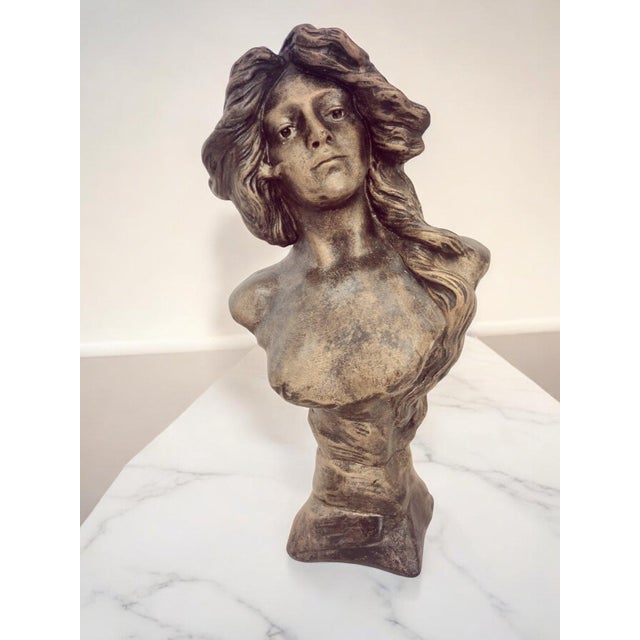 Vintage Art Nouveau Bust of Young Woman, 1960 For Sale - Image 16 of 17