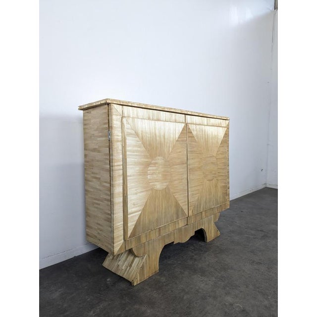 2000 - 2009 Art Deco Straw Marquetry Two-Door Cabinet For Sale - Image 5 of 13