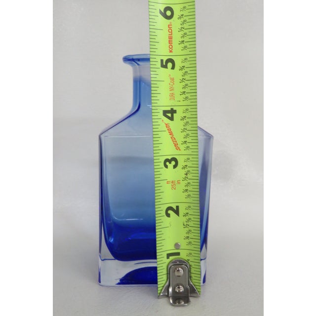 Cobalt Blue Vase Squared Glass W Ombre Gradient Mid Century Modern Bottle 4744b For Sale - Image 9 of 10