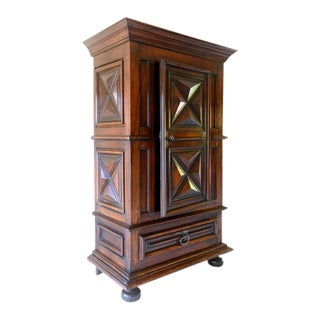Louis XIII Style 17th Century Diamond Point Walnut Single Door Armoire