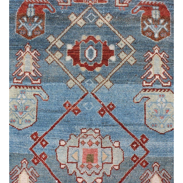 Textile Antique Persian Malayer Runner With Geometric Design in Blue Background 3'1 X 12'5 For Sale - Image 7 of 12