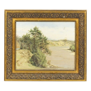 River Landscape, Oil Painting on Platex For Sale