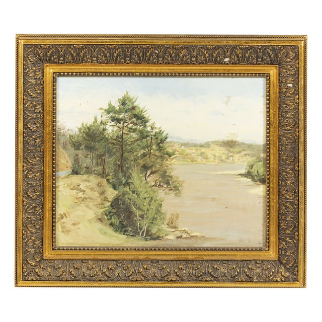 River Landscape, Oil Painting on Platex For Sale