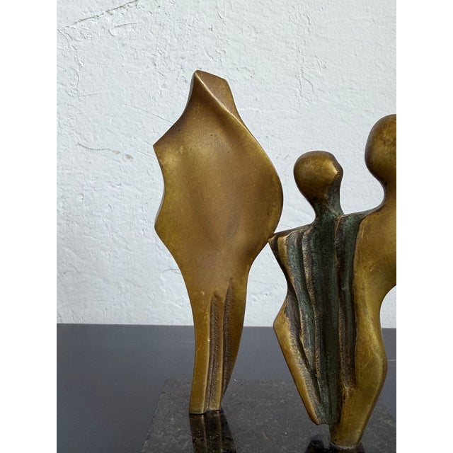 Modern Abstract Geometric Bronze Sculpture on Black Granite Base, Brazil 1980s For Sale - Image 10 of 12