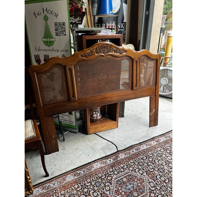 1970s Vintage Wooden Ethan Allen Caned Headboard For Sale - Image 5 of 5