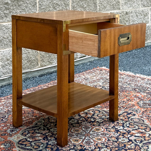 Dixie Vintage Dixie Campaigner Collection Campaign Pecan 1 Drawer Nightstand With Open Shelf For Sale - Image 4 of 14