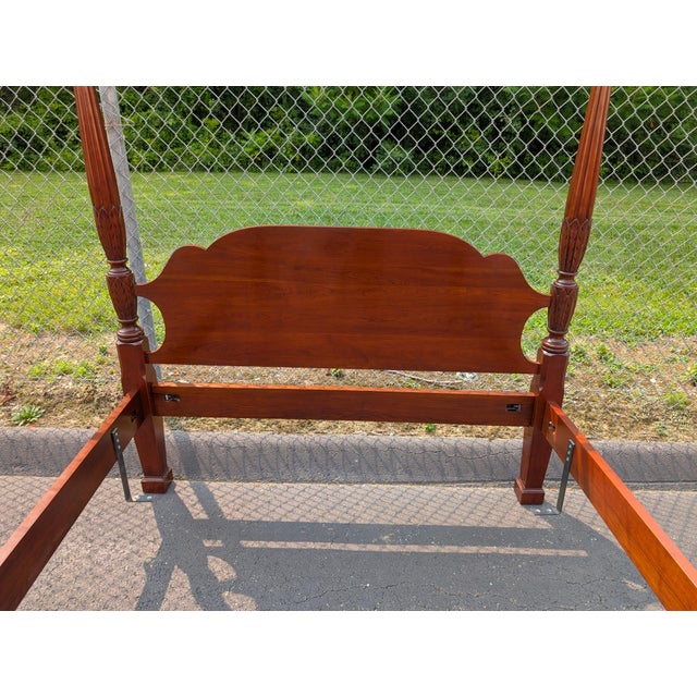 Traditional Vintage Statton Furniture Georgian Style Rice Carved Mahogany Queen Size Poster Bedframe For Sale - Image 3 of 12