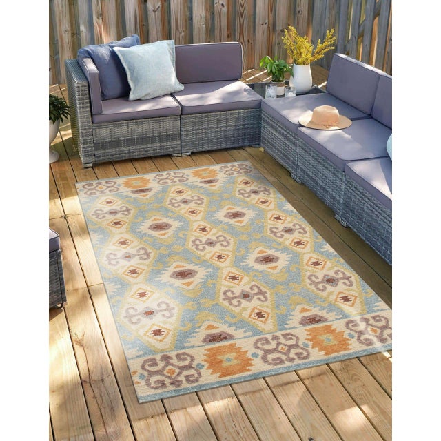 9x12 Freya Traditional Blue Geometric Modern Hand Knotted Wool Carpet Rug For Sale - Image 4 of 9