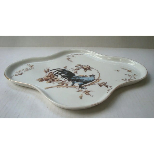 Shabby Chic French Limoges Quatrefoil Vanity Tray Rooster For Sale - Image 3 of 6