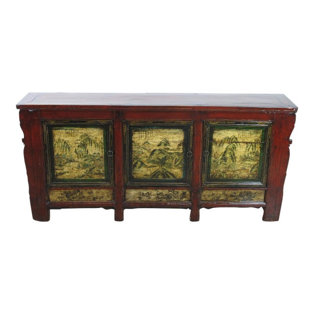 Late 19th Century Mongolia Sideboard With Hand Painted Mountains Doors For Sale