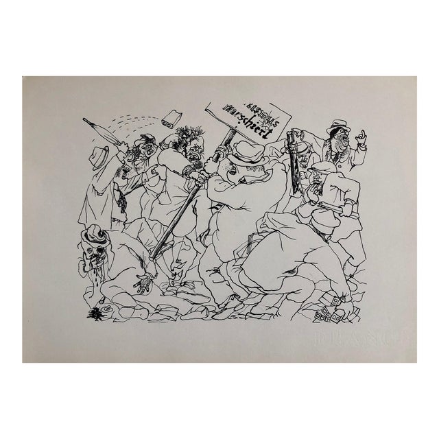 George Grosz, 1936 Lithograph Interregnum Street Riot Protest Small Edition Weimar Germany, 1936 For Sale