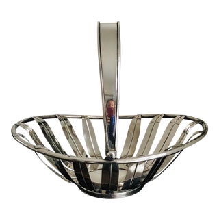 Vintage Mid-Century Silver Plate Basket For Sale