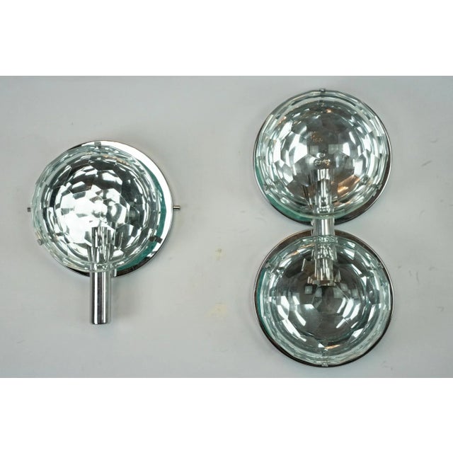 Glass Vintage Italian Cristal Art Sconces in Chrome and Cut Glass, 1970s, Set of 3 For Sale - Image 7 of 12