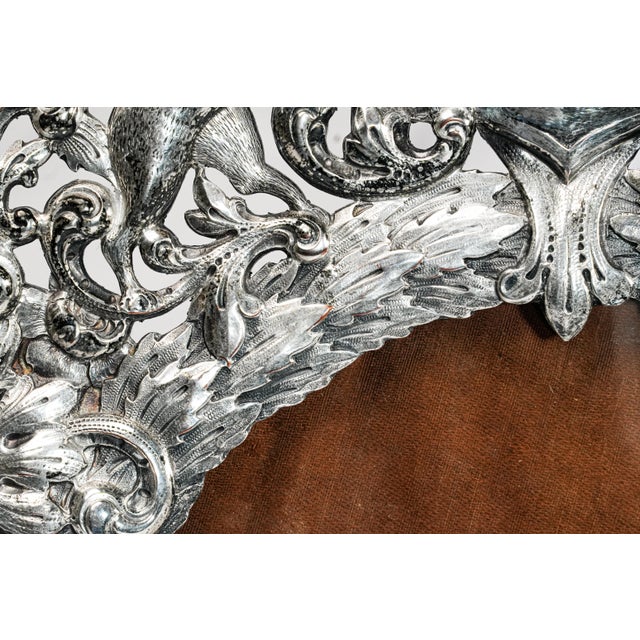 Metal Regal Ornate Repousse Style Antique Silverplate Victorian Photo Picture Frame Lion Royalty Armorial For Sale - Image 7 of 18