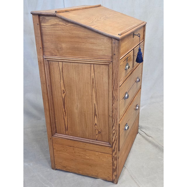 Antique Circa 1900 English Pine Schoolmaster's Standing Desk With Storage For Sale - Image 12 of 14