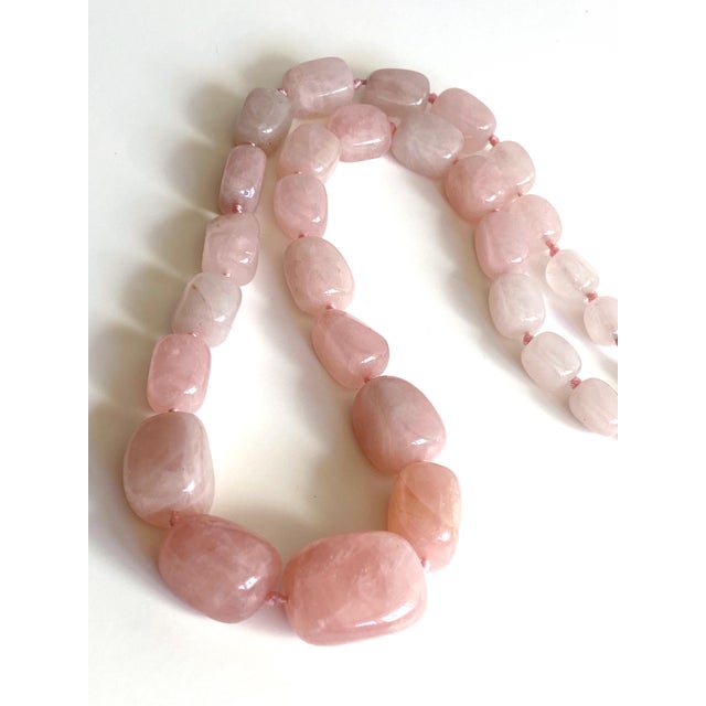 Large Rose Quartz Statement Necklace | Knotted Silk Cord | 304 Stainless Steel Clasp | Luxe Pink Gemstone Beaded Necklace For Sale - Image 16 of 17