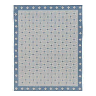 Rug & Kilim’s Indian Dhurrie Rug in Sky Blue and Cream Geometric Mosaic For Sale