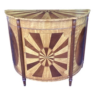 Neoclassical Demilune Cabinet With Sunburst Marquetry For Sale