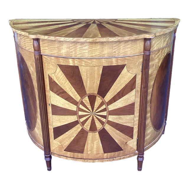 Neoclassical Demilune Cabinet With Sunburst Marquetry For Sale