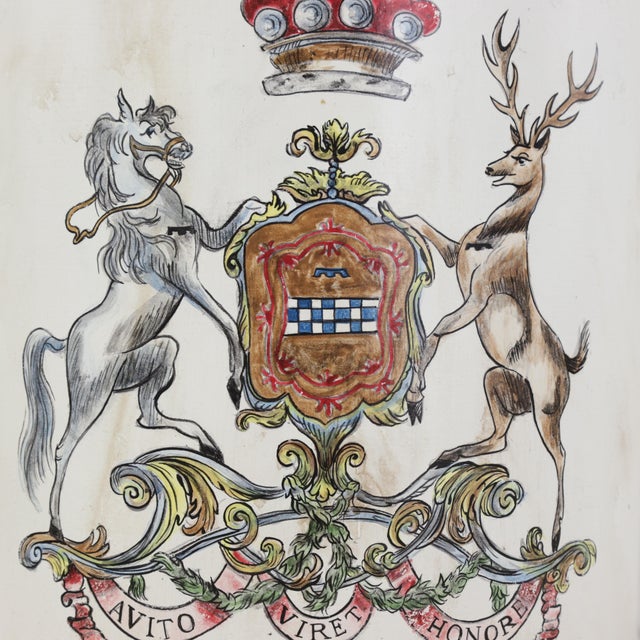 White Vintage Hand Painted Tole Tea Caddy Lamp White Heraldic Crest Motif Table Lamp For Sale - Image 8 of 12