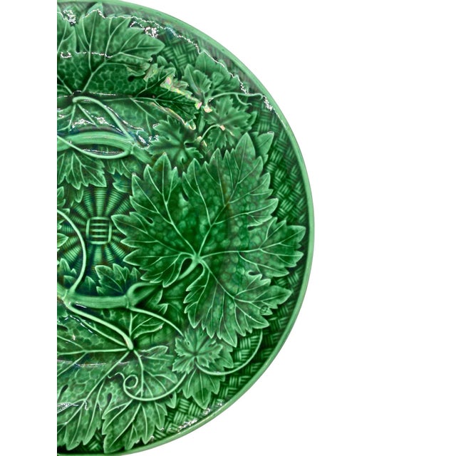 English Wedgwood Majolica Green Glazed Basket Weave Plate, English, Dated 1894 For Sale - Image 3 of 5