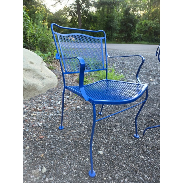 Vintage Wrought Iron Patio Set Painted Ford Blue, 3 Pieces For Sale - Image 10 of 18