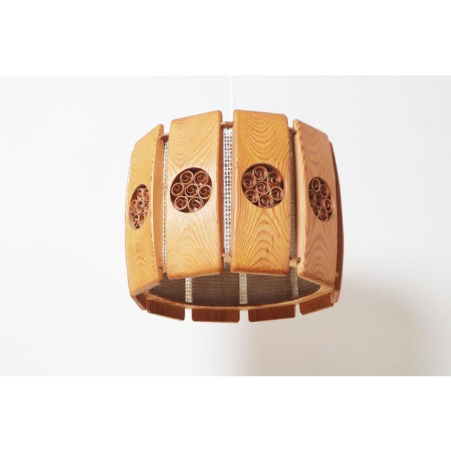 1960s Swedish Pine Pendant Lamp with Chipboard Decorations, 1960s For Sale - Image 5 of 12