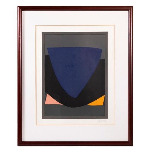 Tecoma is a wonderful colored lithograph with a black, blue, pink abstract composition realized by Victor Vasarely in...