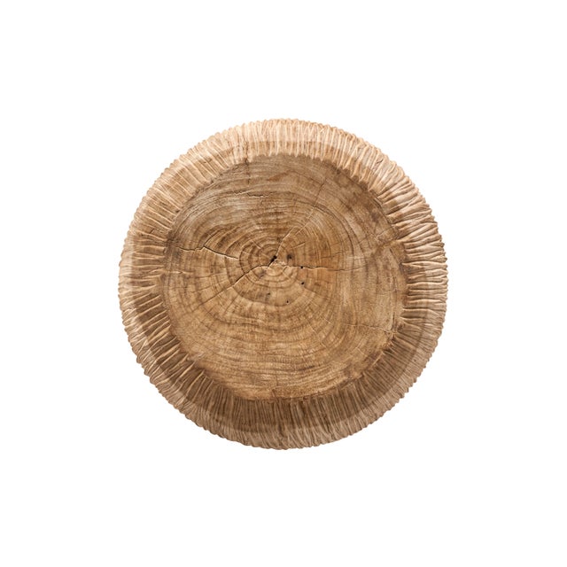 Carved Reclaimed Elm Blonde Round Side Table For Sale In Dallas - Image 6 of 6