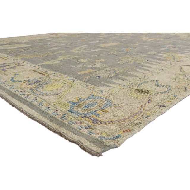 52527 Vintage Pastel Turkish Oushak High-Low Rug 08'05 x 10'07. Showcasing a modern style and raised design with...