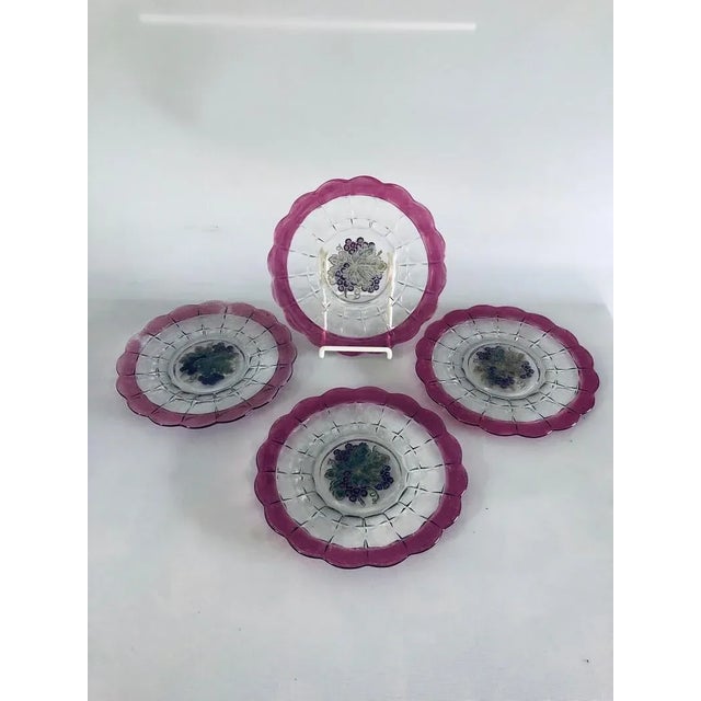 Glass 90's Cranberry Glass With Grape Design Plates S/4 For Sale - Image 7 of 7