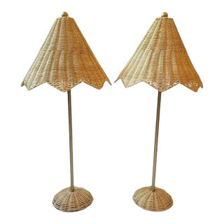 Lillian August Parasol Wicker Table Lamps For Sale