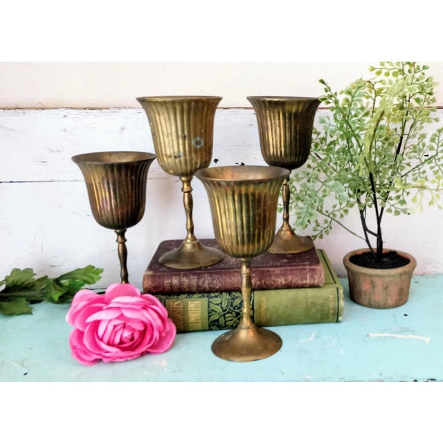 Vintage Brass Wine Goblets Set 4 For Sale - Image 9 of 12