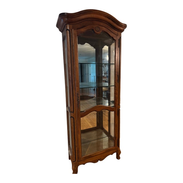 1990s Ethan Allen Country French Cherry Lighted Curio Cabinet, Made in Usa For Sale