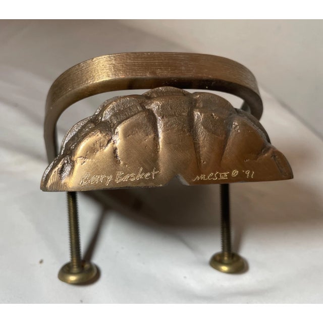1990s High Quality 1991 Solid Bronze Copper Woven Basket Signed Front Door Knocker For Sale - Image 5 of 10